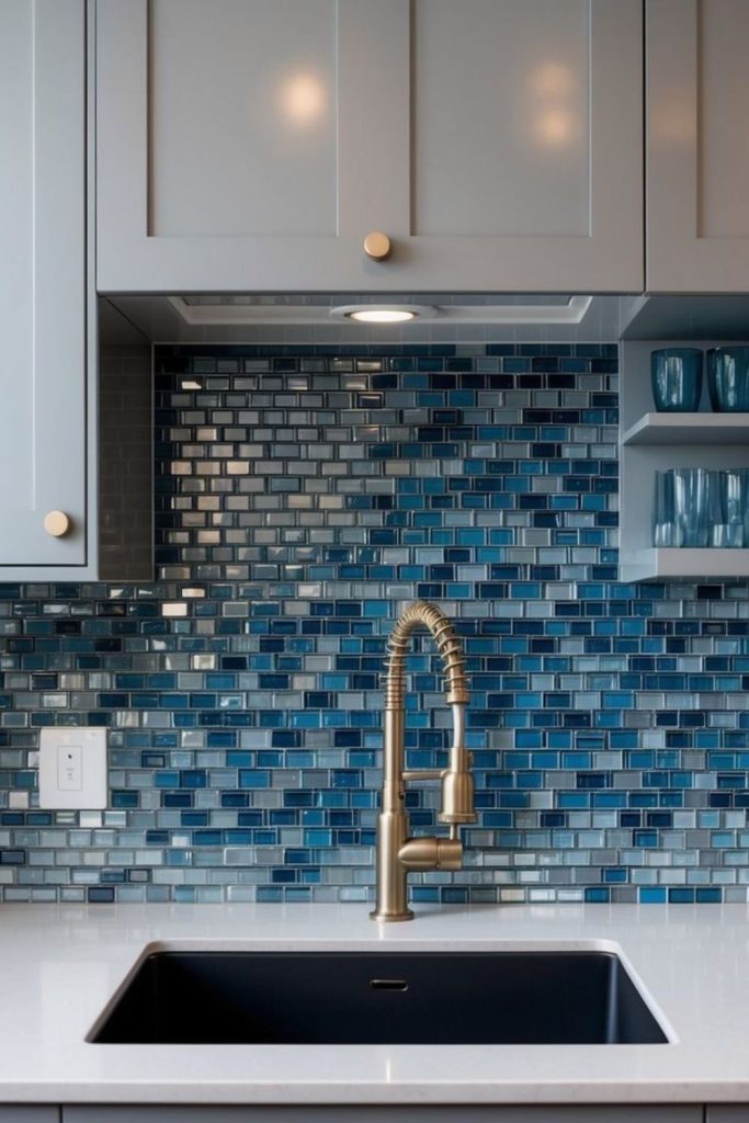 Jewel tone sea glass backsplash