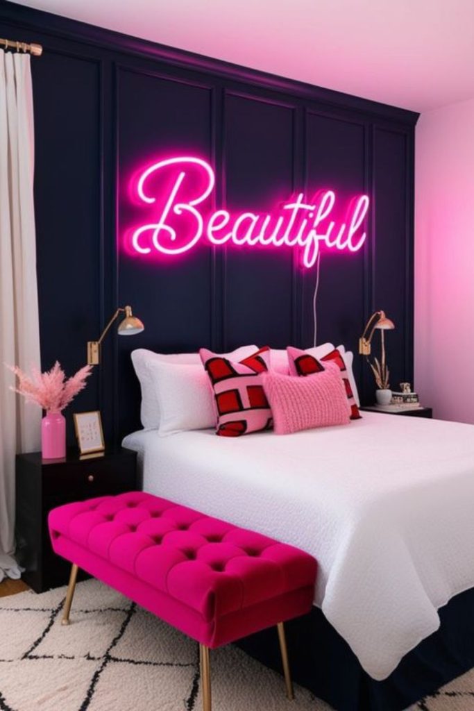 Electric pink streaks over navy canvas