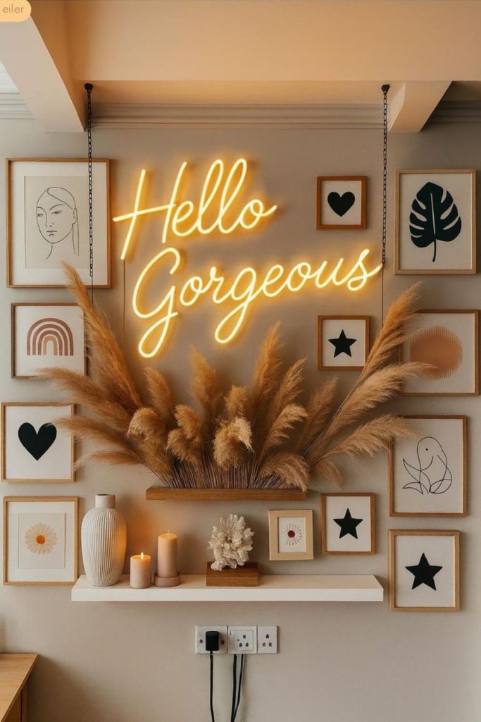 Bright neon script wall sign.