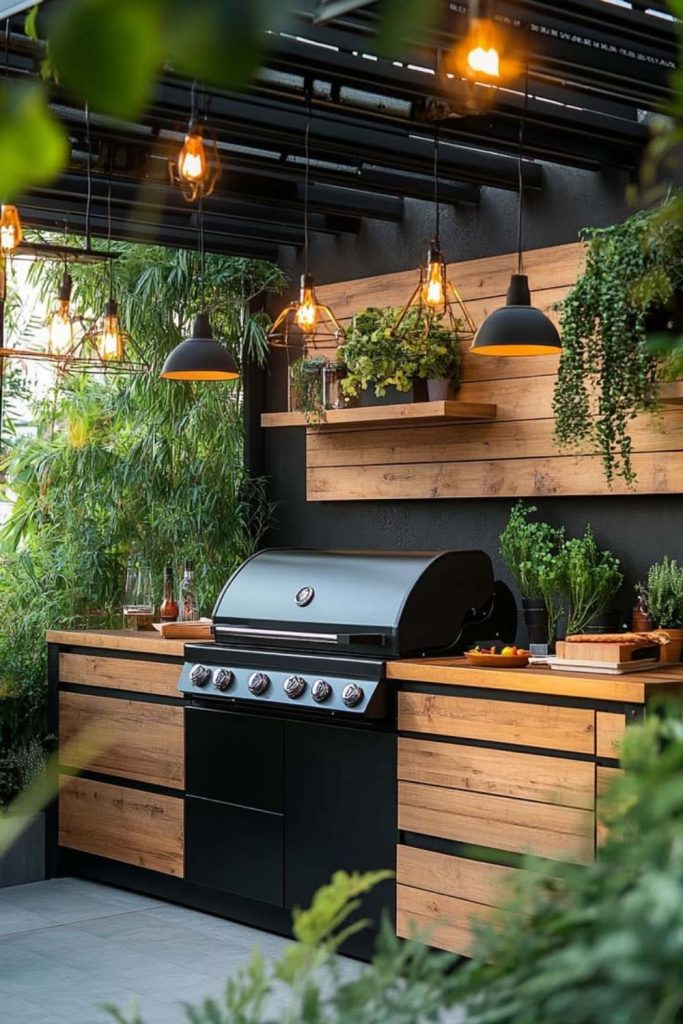 Blonde pine minimal outdoor kitchen