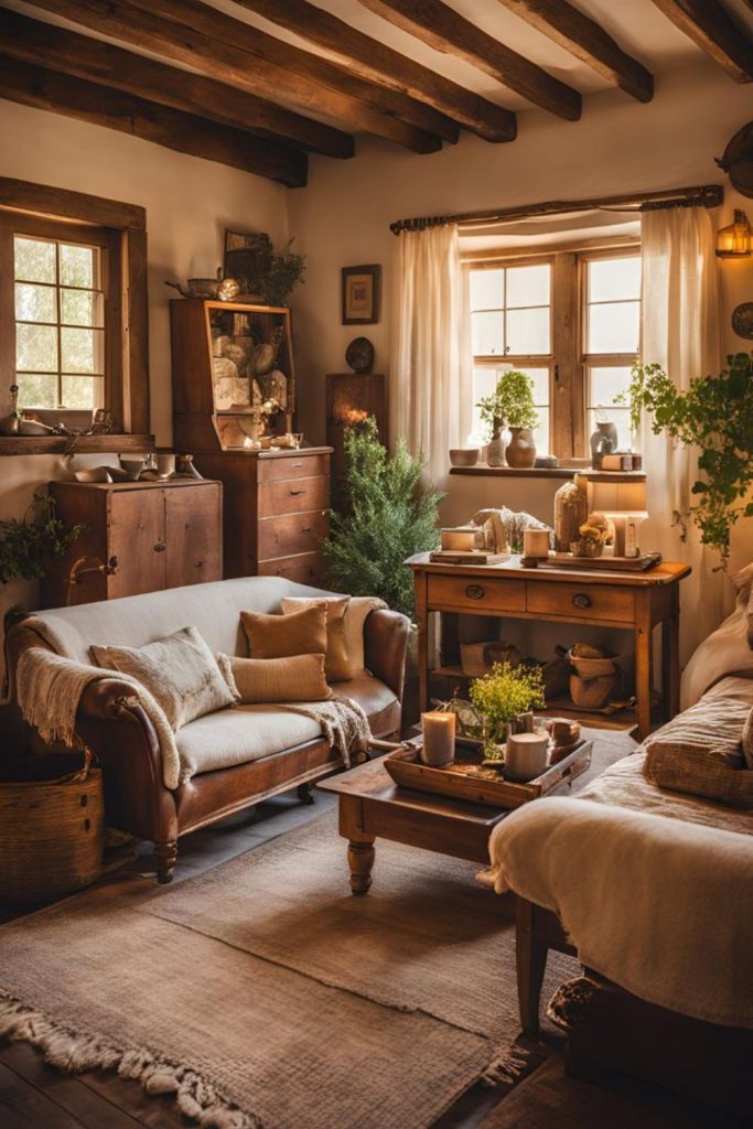 Old farmhouse parlor with braided rug