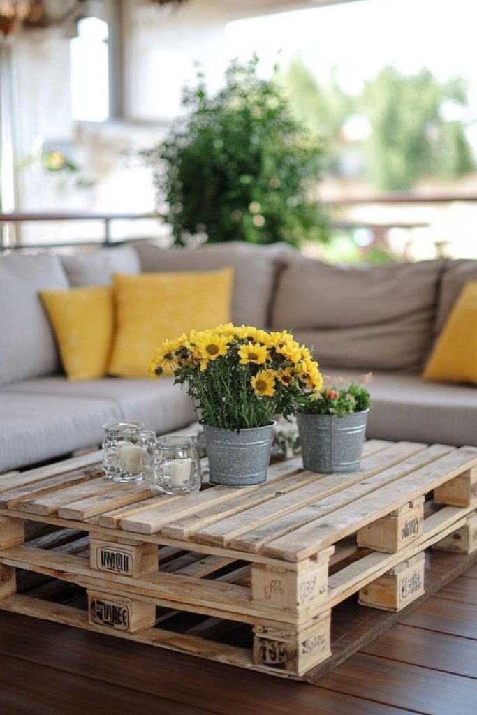 Short pallet coffee table patio centerpiece