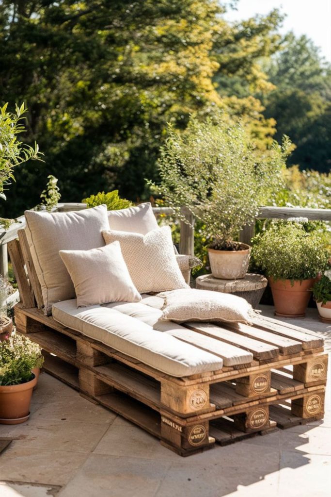 Horizontally layered pallet daybed retreat