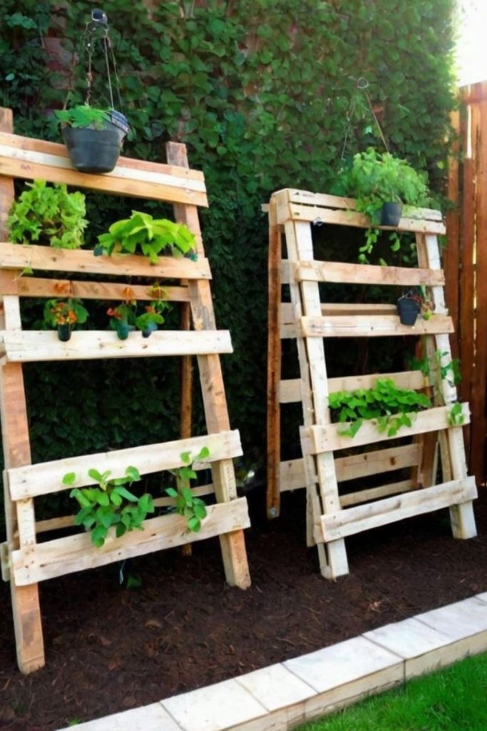 Ladder-style pallet planter for flowers