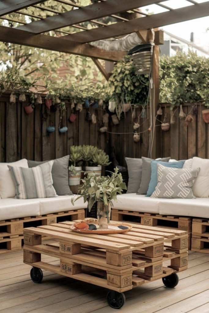 Outdoor dining table set with pallets