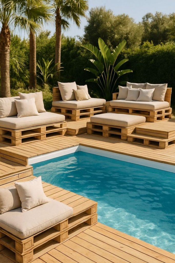 Poolside chaise lounge from pallets