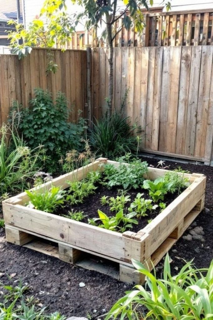 Raised garden bed built with pallets