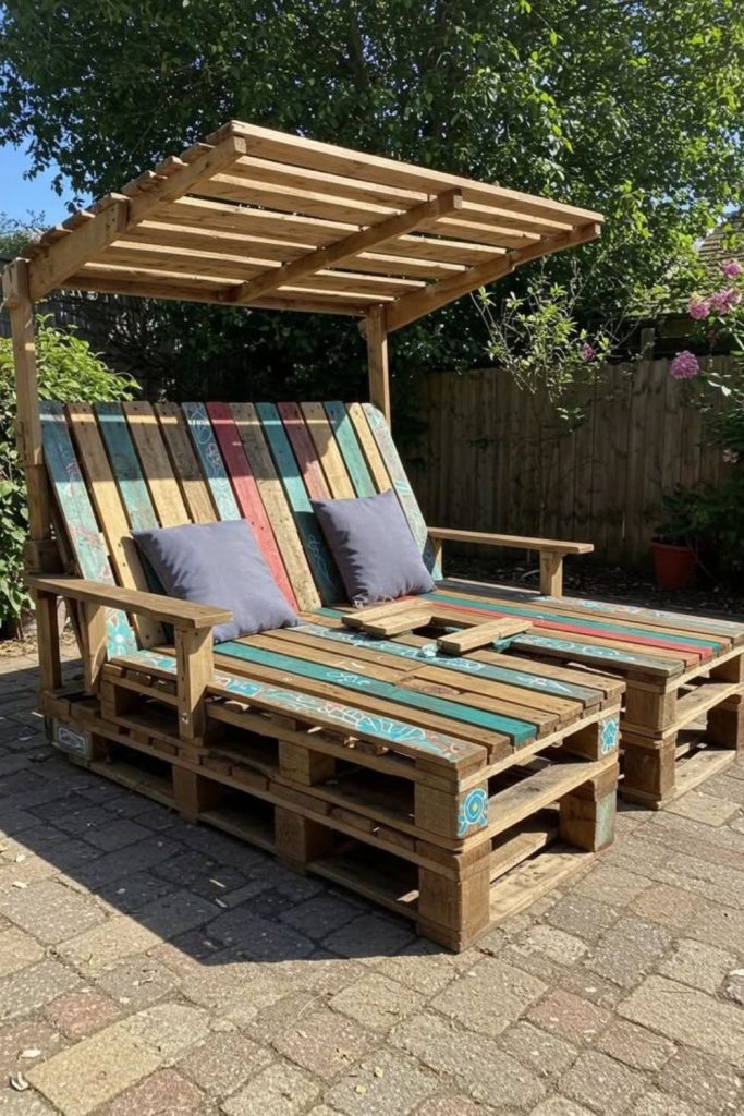 Slanted pallet recliners for sunbathing