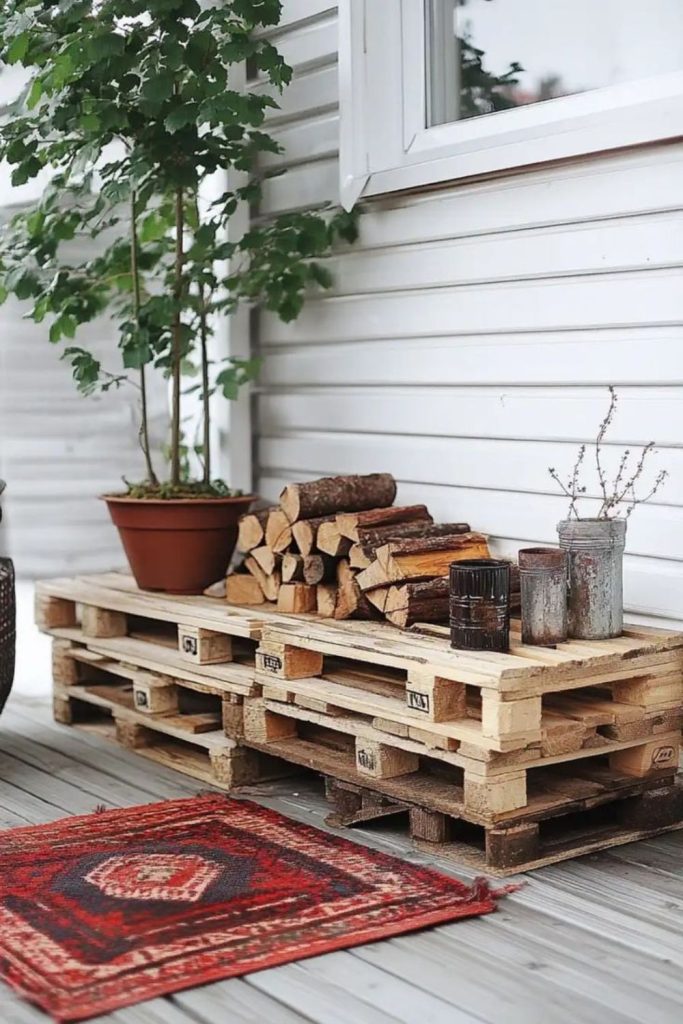 Storage bench crafted from old pallets