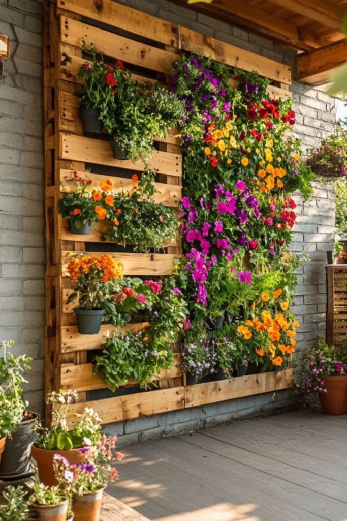 Vertical garden wall with colorful plants