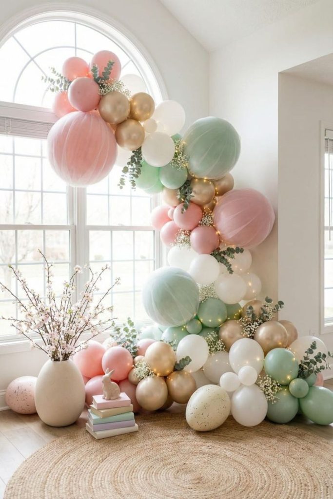 Pastel balloons hovering at irregular heights.