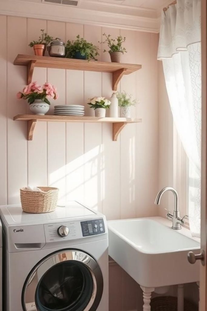 Country style laundry room warm wood