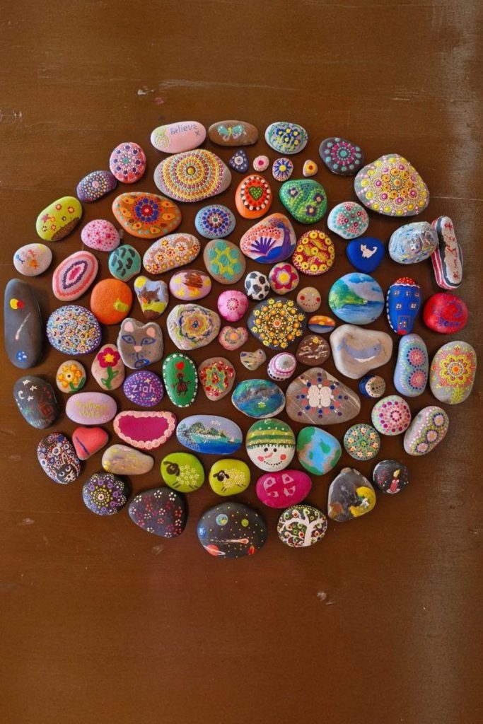Pebble mandala garden story circle art