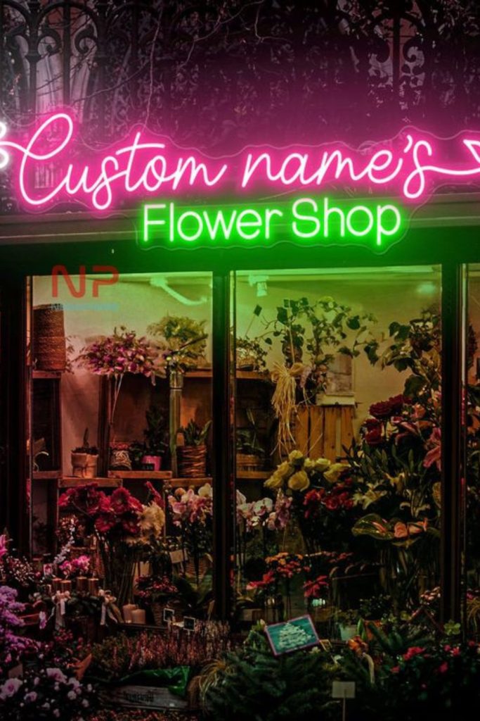 Glowing flowers with neon tubing effects