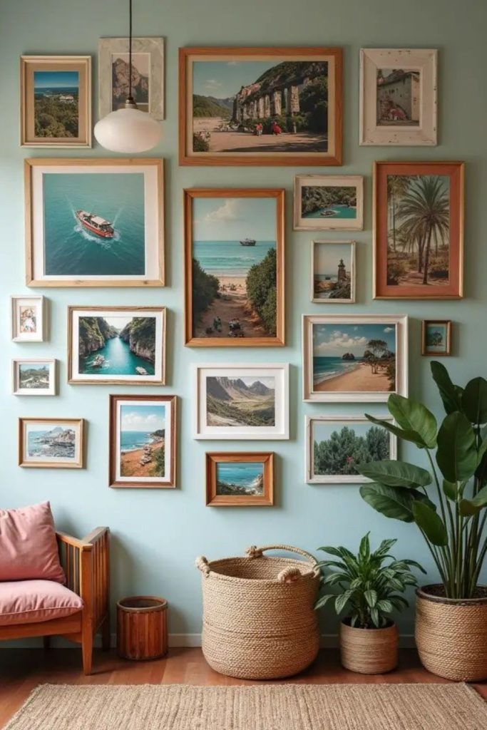Colourfull photo gallery wall.