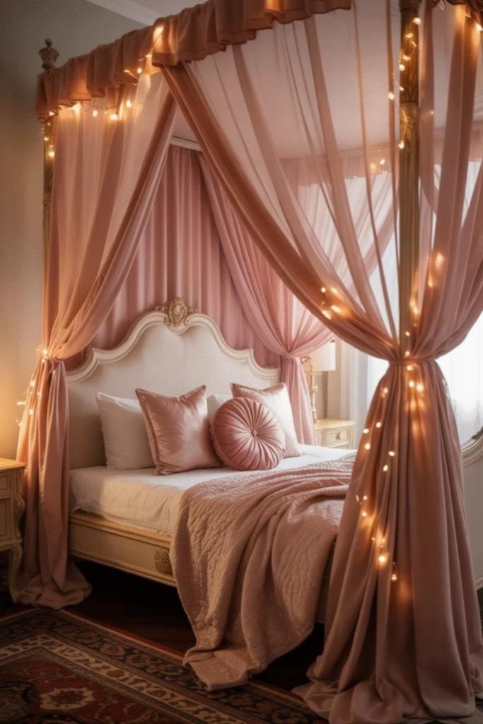 Blush pink canopy with golden touches