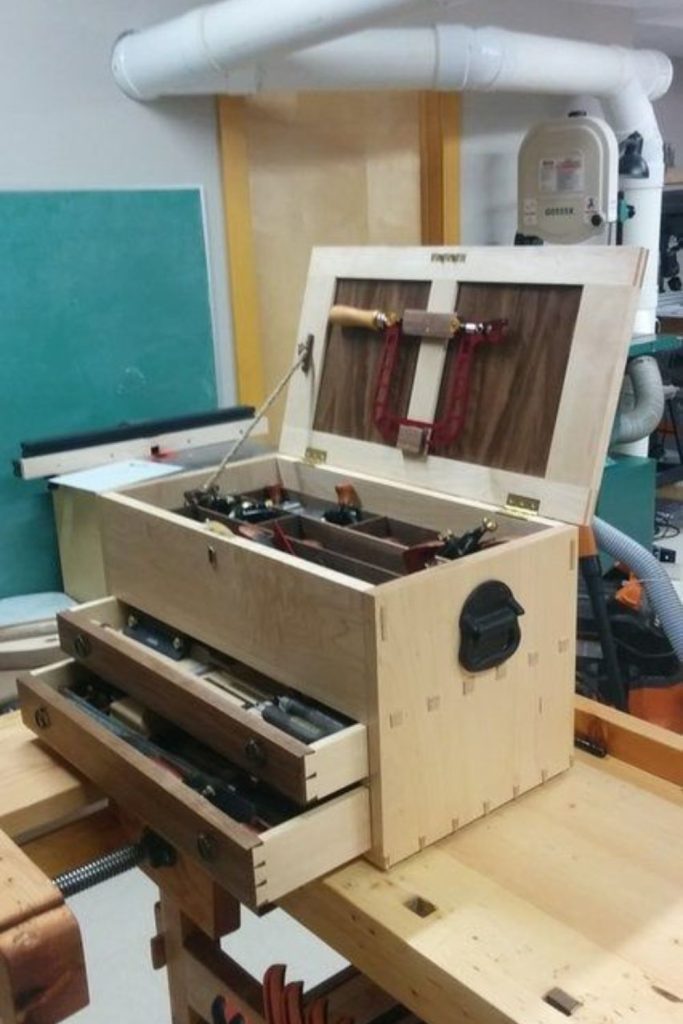 Compact wooden toolbox with multiple compartments