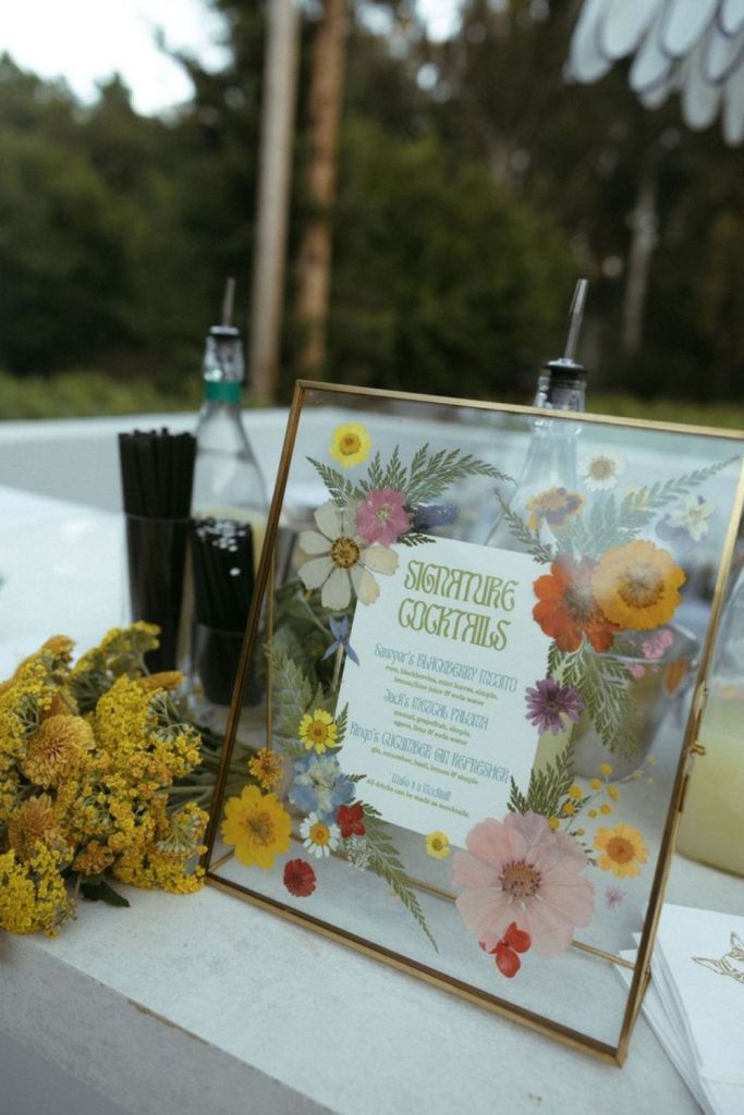 Pressed floral acrylic romantic bar sign