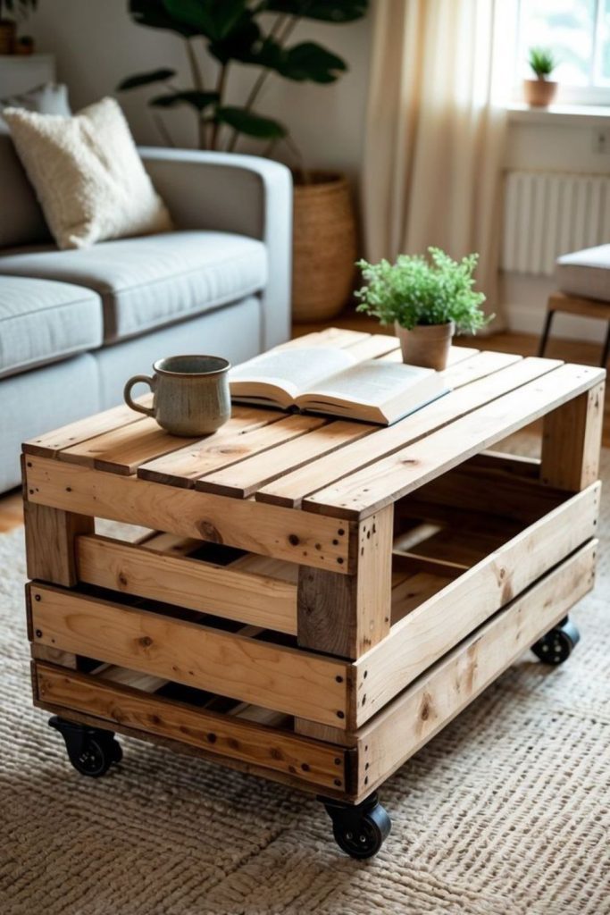 Rustic coffee table from old crates