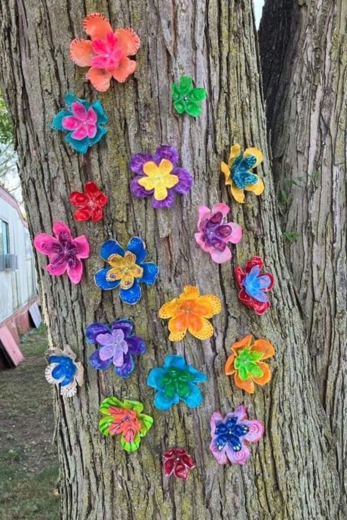 Recycled bottle flower garden sculpture craft