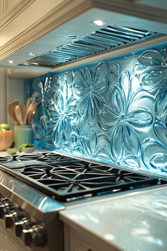 Reef glow glass backsplash pattern