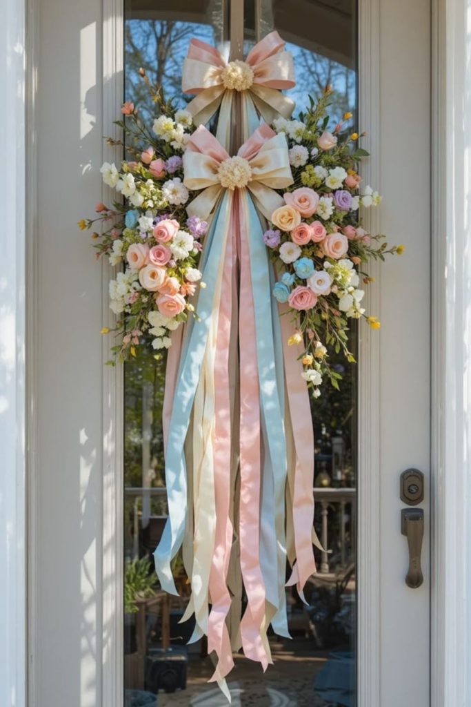 Long curling ribbons with scattered flowers