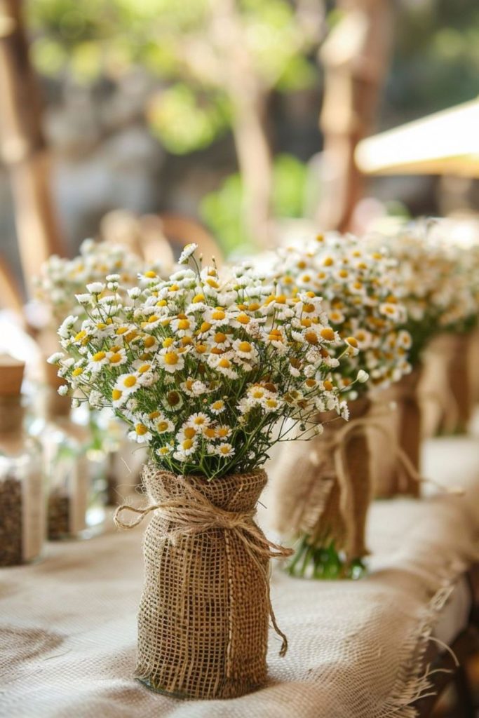 Sun-bleached daisies burlap cozy texture