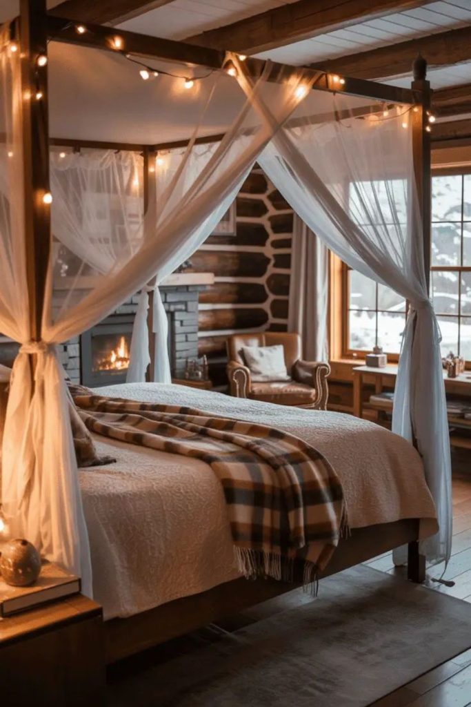 Rough timber plaid throws lantern glow