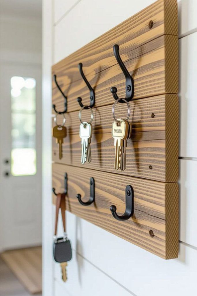 Handmade wooden key holder with hooks