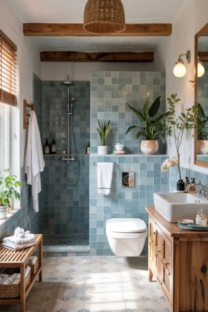 “Weathered wood bathroom with ocean vibe”