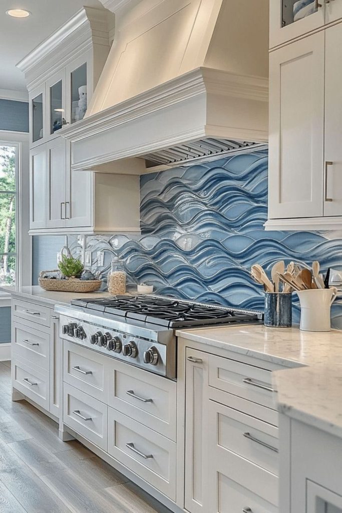 Saltwave glass cascade backsplash design