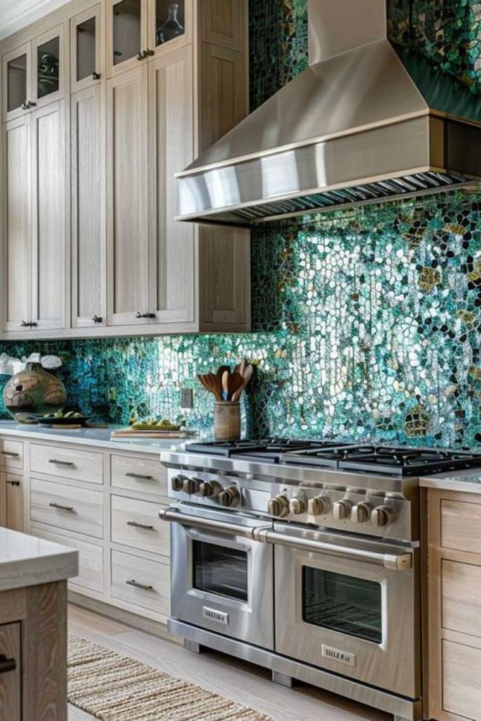 Sapphire mist glass backsplash grid