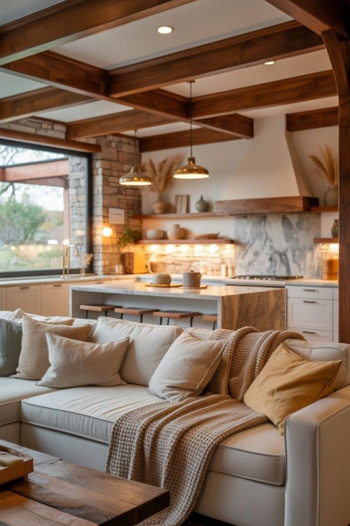 Scandinavian cozy living room with textures.