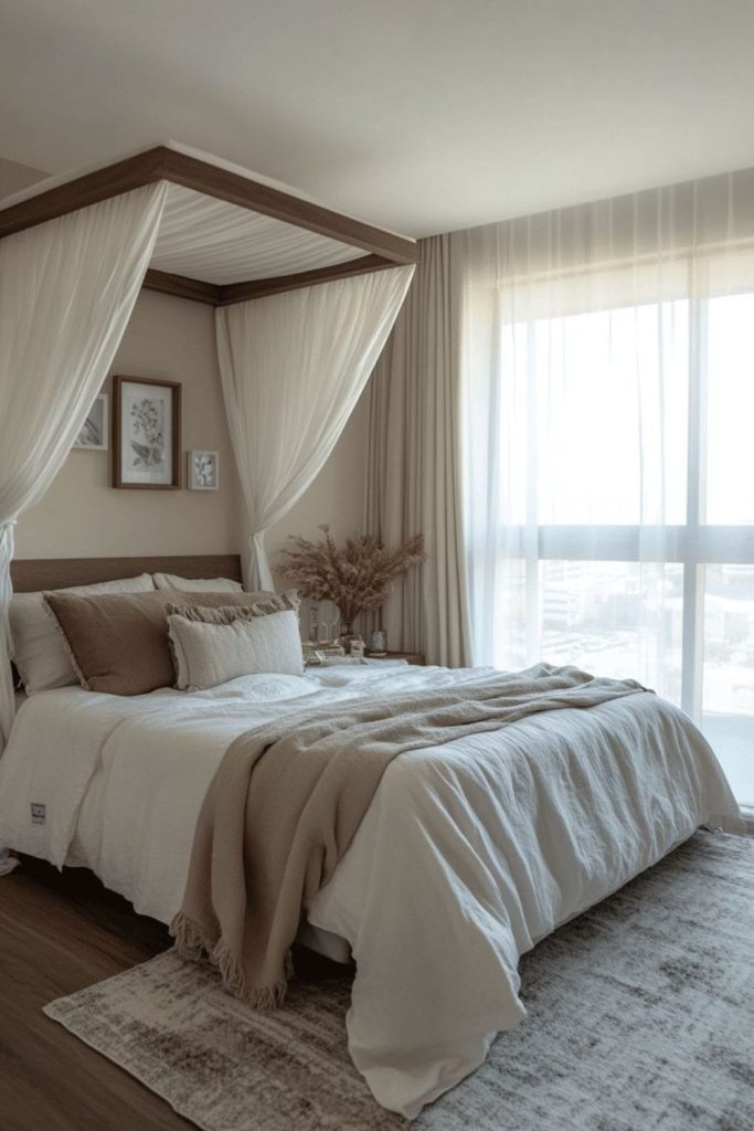 Pale wood frame with wool blankets