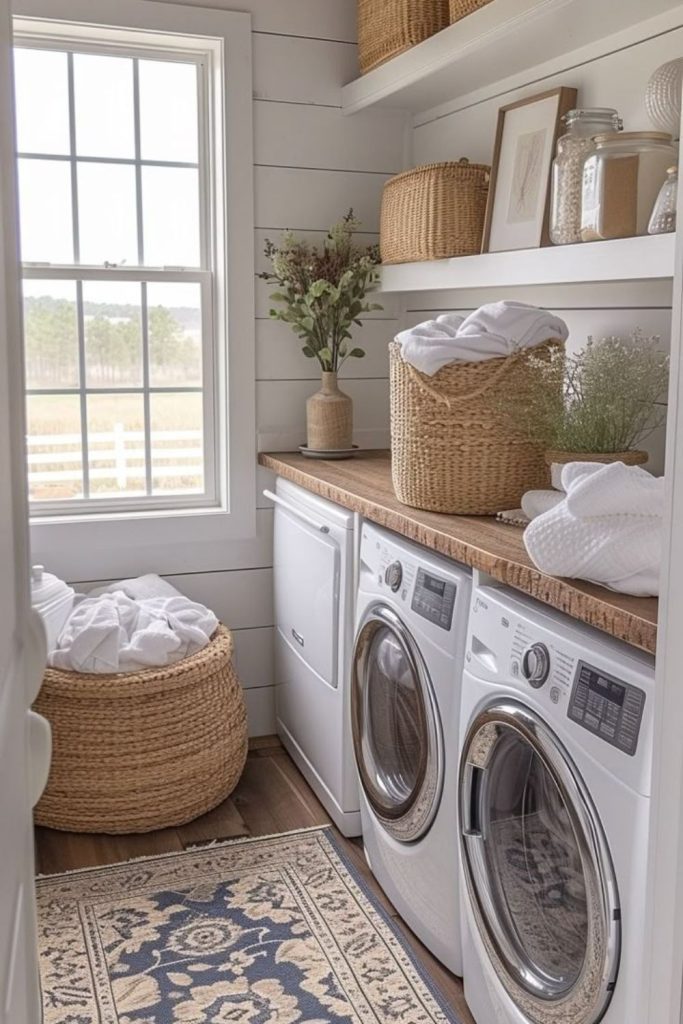 Scandinavian minimalist laundry space soft light