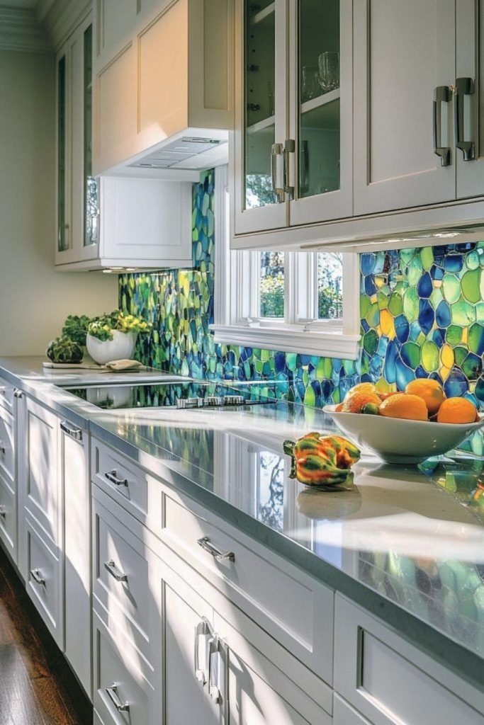Aurora shoreline glass backsplash kitchen