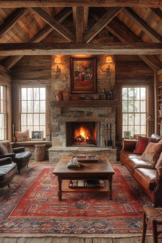 Settler style hearth room rustic decor
