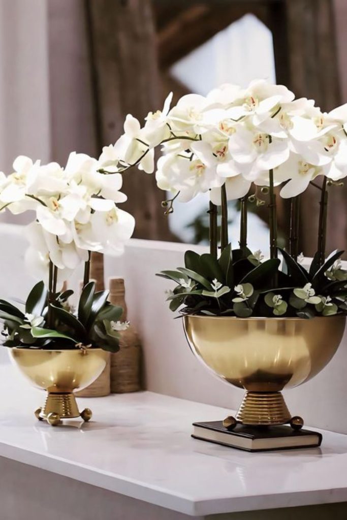 Gold orchids mirrored vase luxurious