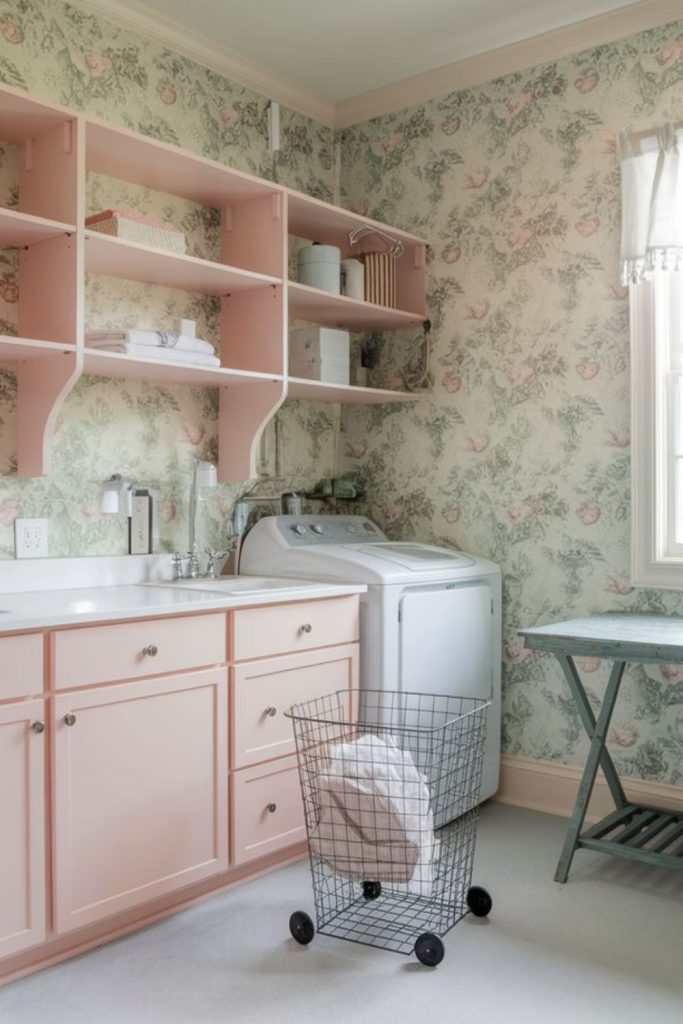 Mint and pink sink cabinetry blend
