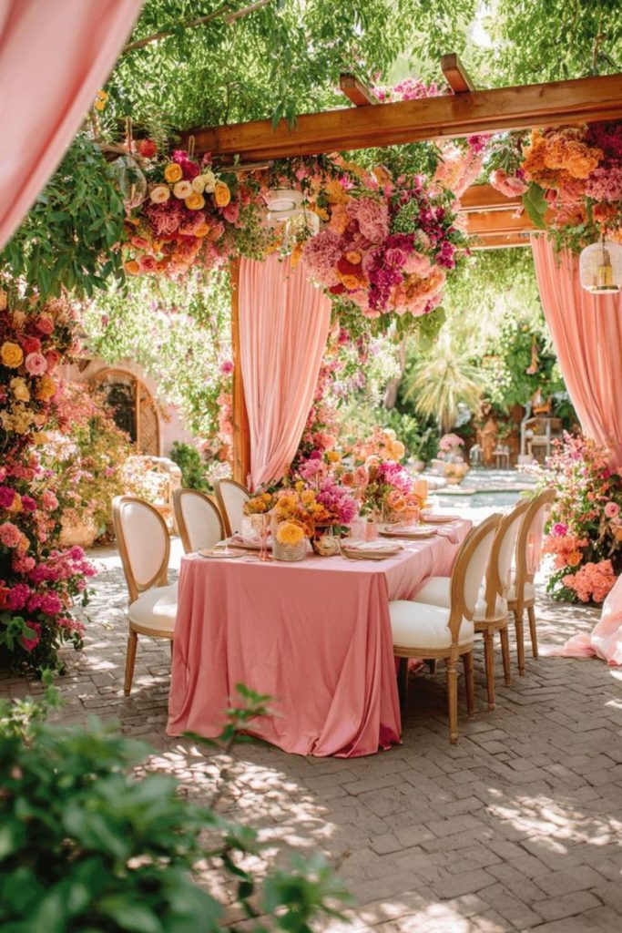 Sunset glow garden bridal shower scene