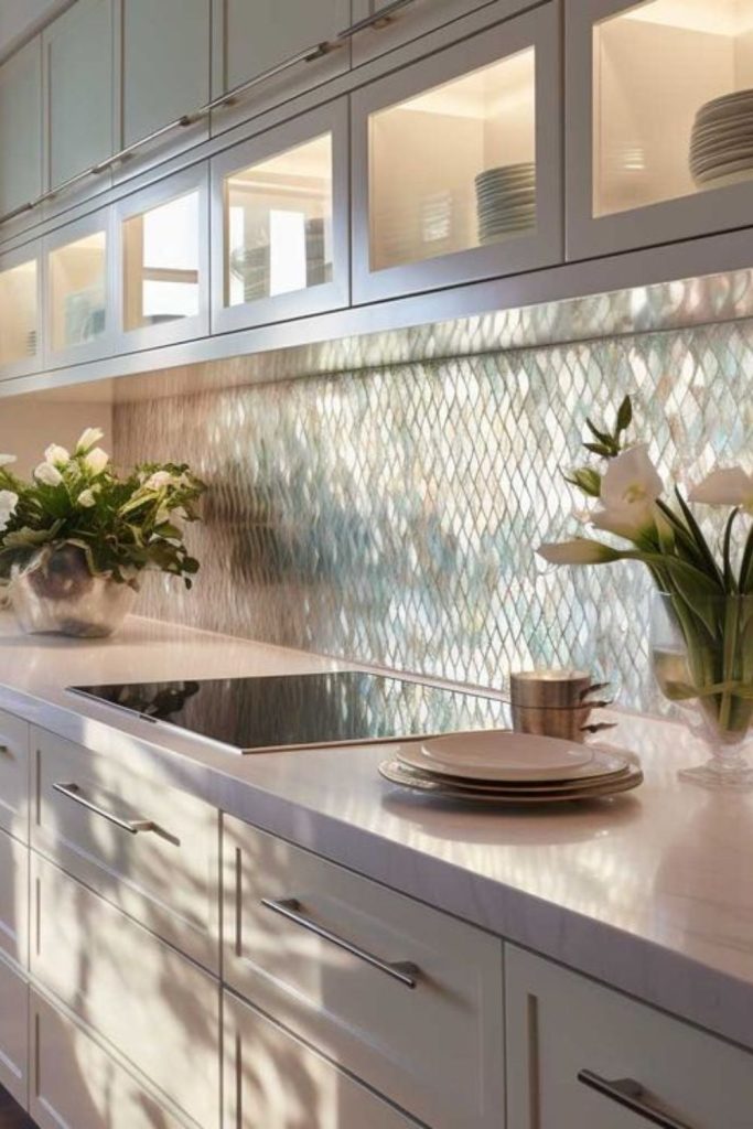 Sunset reef glass backsplash wall