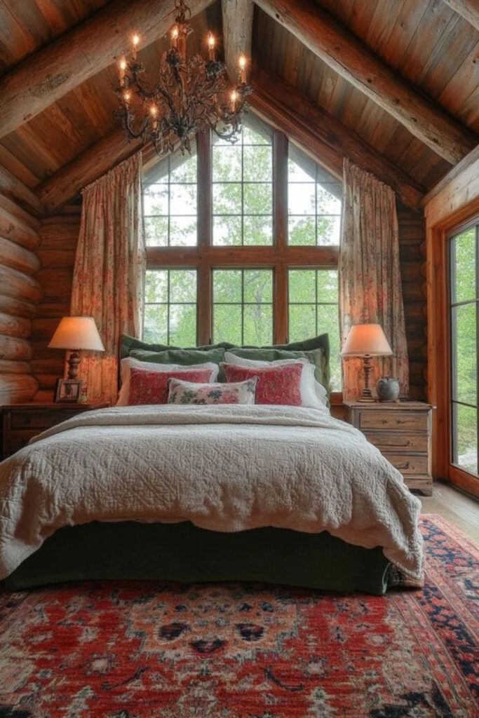 Timber lantern bedroom rustic cabin decor