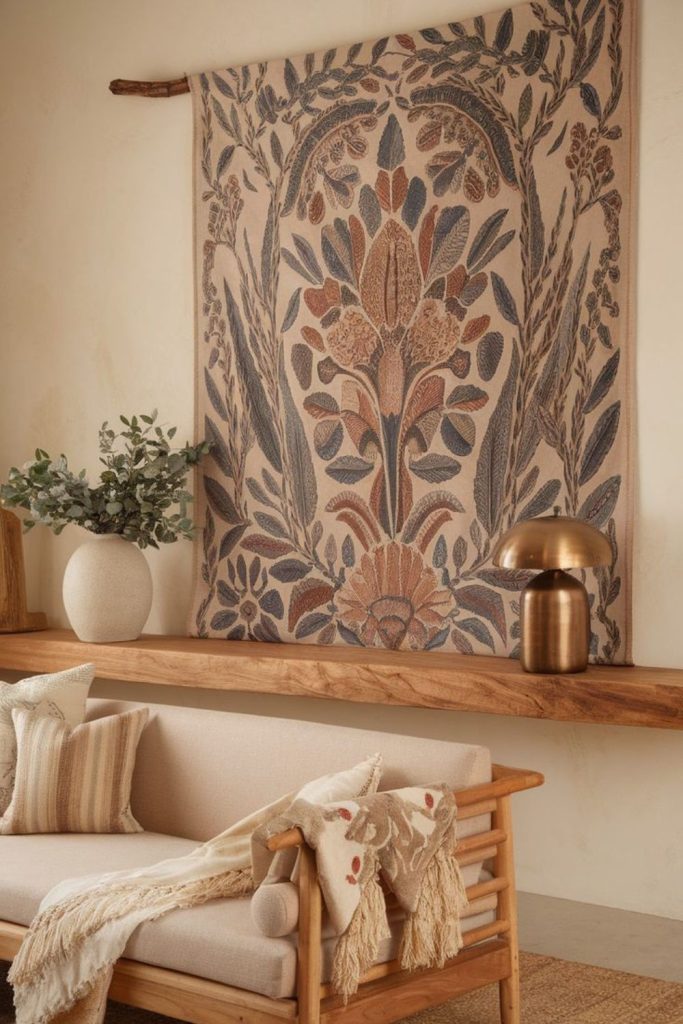 Tribal woven textile tapestry wall hanging.