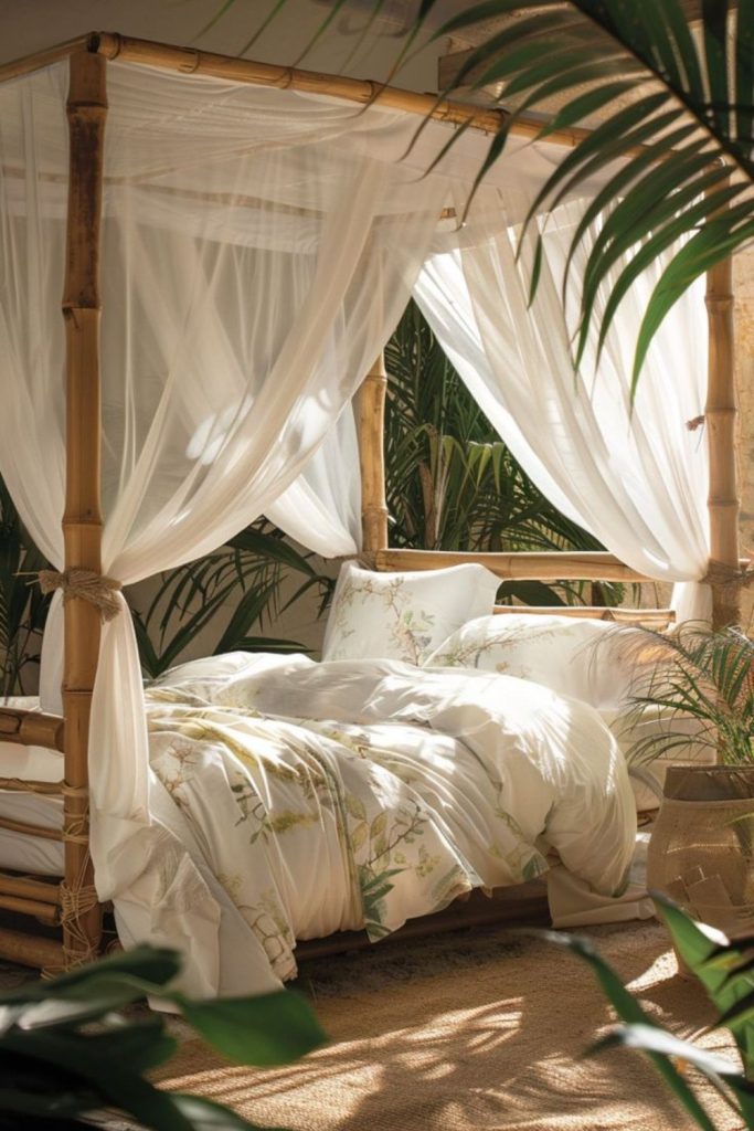 Bamboo frame hanging plants lush aroma