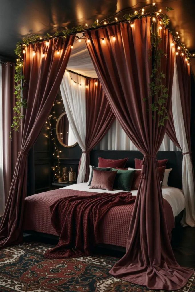 Purple canopy with orchid-colored pillows