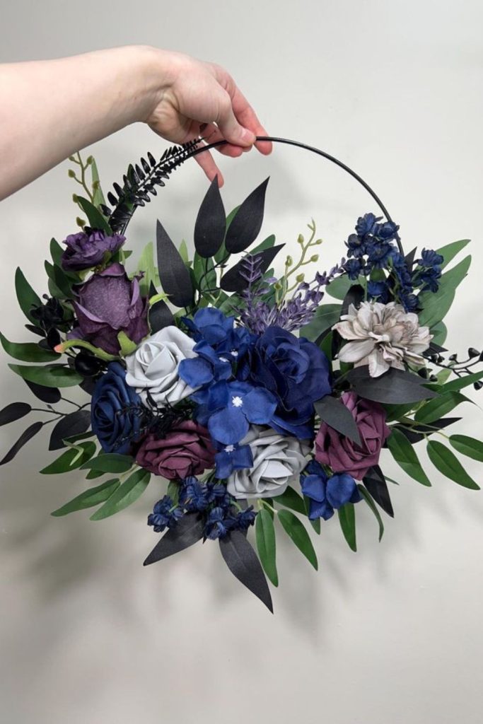 Lavender and midnight-blue floral wreath