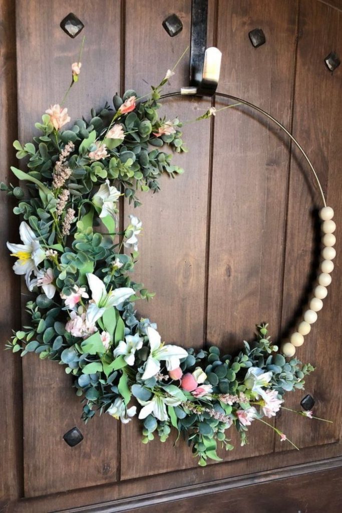 Twine-wrapped hoop with pastel floral accents