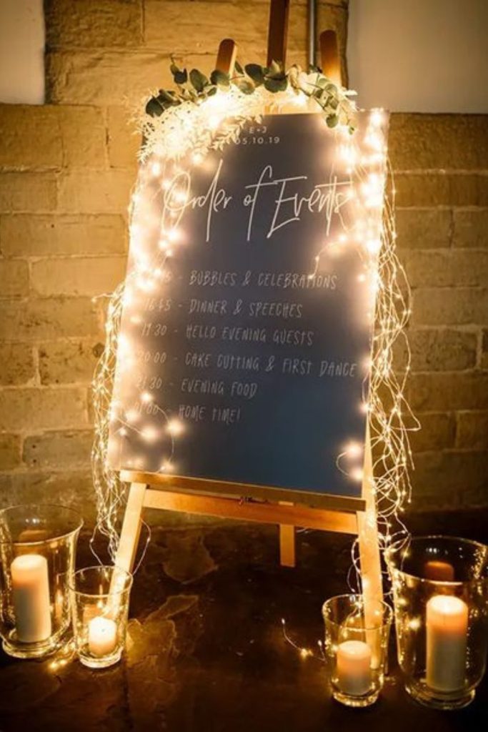 Wire structure adorned with sparkling lights.