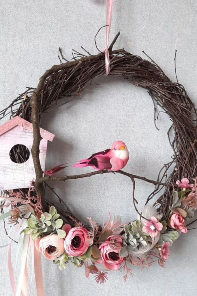 Gnarled branches with tiny ceramic birds