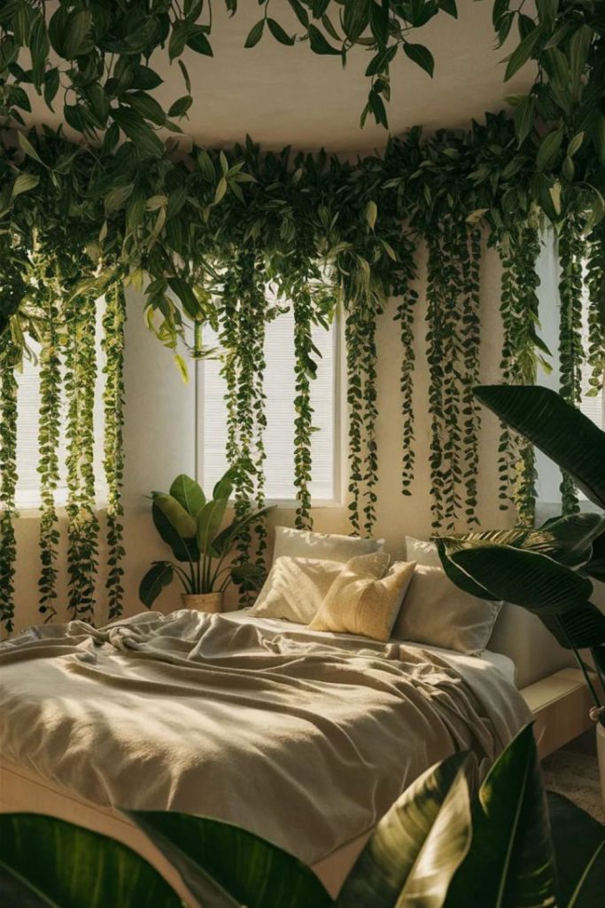 Indoor jungle plants tangled cushions greenery